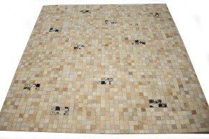 Multi Beige Brown Cowhide 6X6 Modern Leather Square Rug