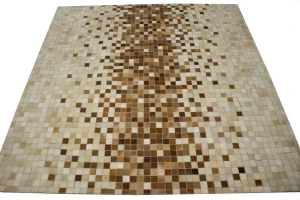 Beige Brown Cowhide 6X6 Modern Leather Square Rug