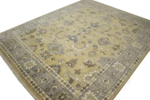 Golden Beige Floral 8X10 Oushak Chobi Oriental Rug