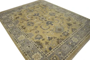 Golden Beige Floral 8X10 Oushak Chobi Oriental Rug