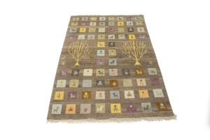 Brown Tribal Checkered 4X6 Indo-Gabbeh Oriental Rug