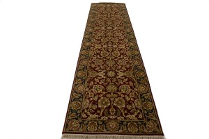 Red & Charcoal Floral 3X12 Indo-Kashan Oriental Runner Rug