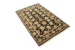 Black Floral Classic 4X6 Indo-Kashan Oriental Rug