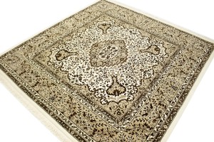 Cream Floral Kirman 6'3X6'5 Oriental Rug
