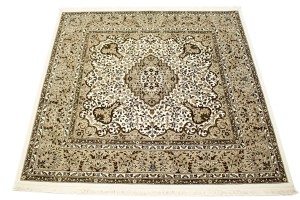 Cream Floral Kirman 6X6 Oriental Rug