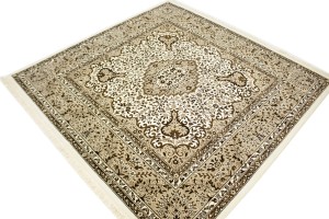 Cream Floral Kirman 6X6 Oriental Rug