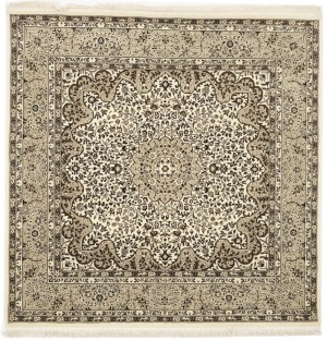 Cream Floral Kirman 6X6 Oriental Square Rug