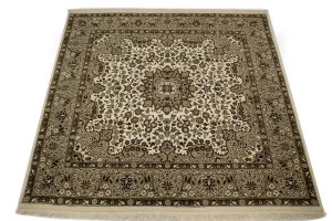 Cream Floral Kirman 6X6 Oriental Rug