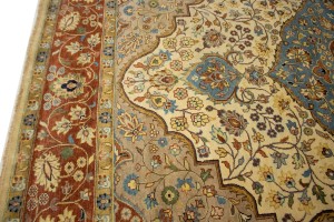 Beige Floral 9X12 Rare Heriz Serapi Oriental Rug