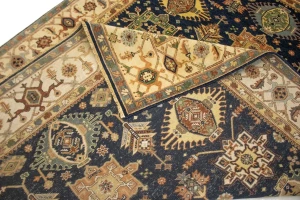 Navy & Cream Tribal Geometric 8X10 Indo-Karajeh Oriental Rug