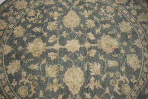 Dark Slate Floral Transitional 8X8 Oriental Round Rug