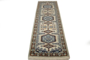 Cream Tribal 3X8 Indo-Viss Oriental Runner Rug