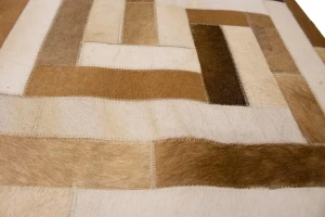 Brown Beige Cowhide 6X6 Modern Leather Square Rug