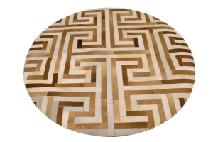 Beige Brown Cowhide 6X6 Modern Leather Round Rug