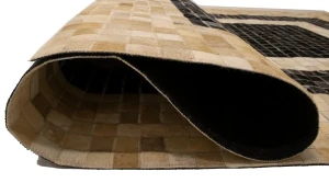 Black Beige Cowhide 5X8 Modern Leather Rug