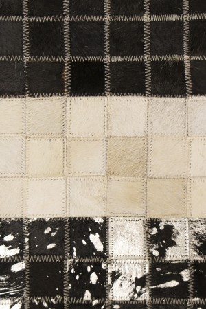 Black Beige Cowhide 4X6 Modern Leather Rug