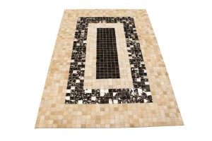 Black Beige Cowhide 4X6 Modern Leather Rug