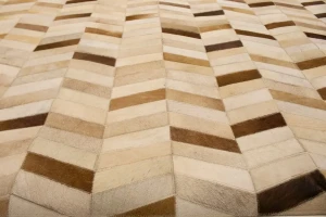 Brown Ivory Cowhide 8X10 Modern Leather Rug