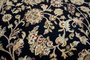 Dark Navy Floral 7X7 Indo-Nain Oriental Round Rug