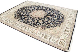 Dark Navy Floral 8X10 Indo-Nain Oriental Rug