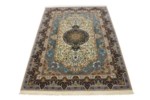 Cream Floral Kirman 7X9 Oriental Rug
