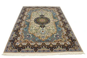 Cream Floral Kirman 7X9 Oriental Rug