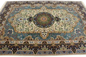 Cream Floral Kirman 7X9 Oriental Rug