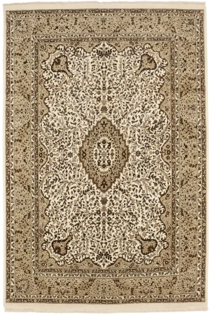 Cream Floral Kirman 7X9 Oriental Rug