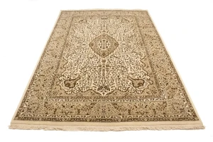 Cream Floral Kirman 7X9 Oriental Rug
