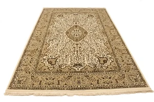 Cream Floral Kirman 7X9 Oriental Rug