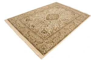 Cream Floral Kirman 7X9 Oriental Rug