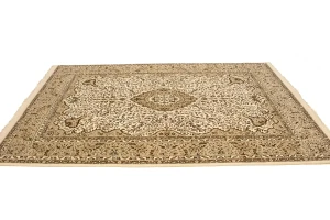 Cream Floral Kirman 7X9 Oriental Rug