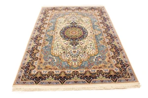 Cream Floral Kirman 6X8 Oriental Rug