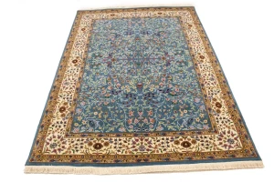 Teal Blue Floral Kirman 6X8 Oriental Rug