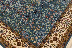 Teal Blue Floral Kirman 6X8 Oriental Rug