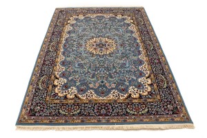 Teal Blue Floral Kirman 5'8X7'7 Oriental Rug