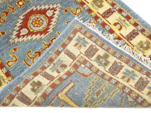 Blue-gray Geometric 3X10 Kazak Oriental Runner Rug