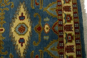 Blue Geometric 3X10 Kazak Oriental Runner Rug