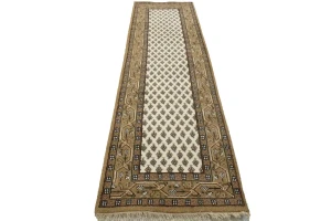Cream Floral 2'5X9 Indo Botemir Oriental Runner Rug