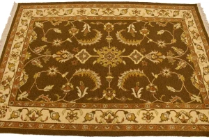 Dark Brown Floral 4X6 Sumak Oriental Rug