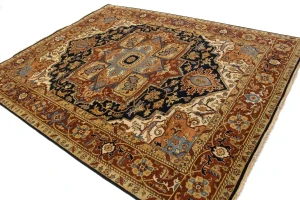 Dark Navy Geometric 8X10 Heriz Serapi Oriental Rug