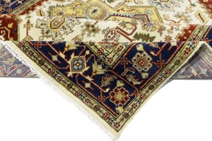 Cream Geometric 7'9X9'6 Heriz Serapi Oriental Rug