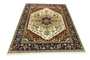 Cream Geometric 7'9X9'6 Heriz Serapi Oriental Rug