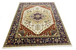 Cream Geometric 7'9X9'6 Heriz Serapi Oriental Rug