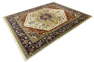 Cream Geometric 7'9X9'6 Heriz Serapi Oriental Rug