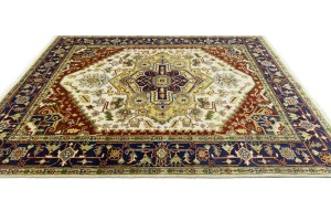 Cream Geometric 7'9X9'6 Heriz Serapi Oriental Rug