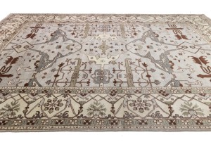 Greige Floral 12X18 Oushak Oriental Rug