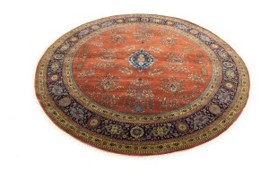 Rust Orange Floral 10X10 Indo-Sarouk Oriental Round Rug
