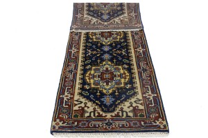 Dark Navy Floral 2'6X8'5 Heriz Serapi Oriental Runner Rug