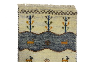 Cream Tribal 1'4X5'7 Indo-Gabbeh Oriental Runner Rug